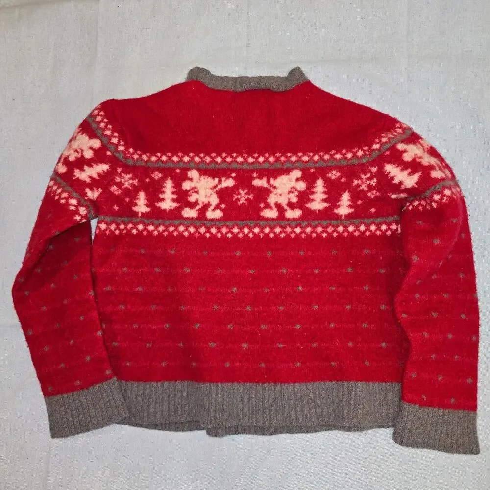 Vintage Disney Size Kids Large Mickey Mouse Wool Blend Christmas Sweater Red EUC